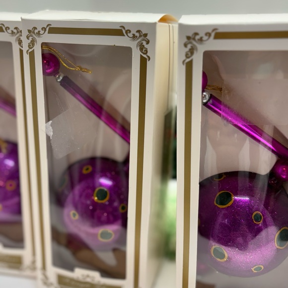 VTG KURT ADLER 6 Polka-Dot Kringle Glass Christmas Ornament Orig Box Fuchsia/Gr - Picture 15 of 16